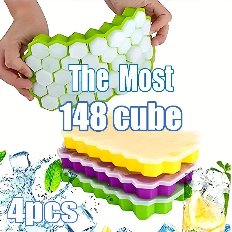 1/2/4PCS Cavity Honeycomb Ice Cube Trays Reusable Silicone Ice Cube Mold BPA Free Ice Maker with Removable Lids