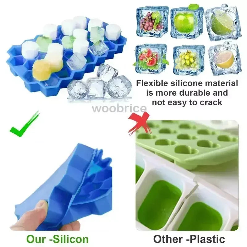 1/2/4PCS Cavity Honeycomb Ice Cube Trays Reusable Silicone Ice Cube Mold BPA Free Ice Maker with Removable Lids