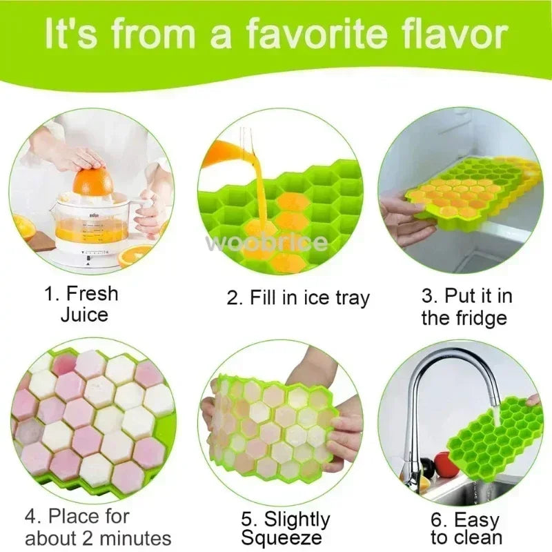 1/2/4PCS Cavity Honeycomb Ice Cube Trays Reusable Silicone Ice Cube Mold BPA Free Ice Maker with Removable Lids